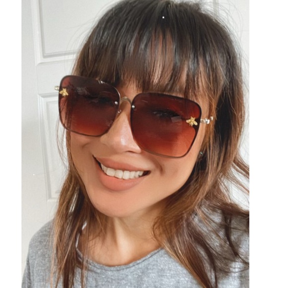 LAST 1! Oversized Rimless Square Bee Fashion Gradient Sunglasses! UV400 - Picture 3 of 5